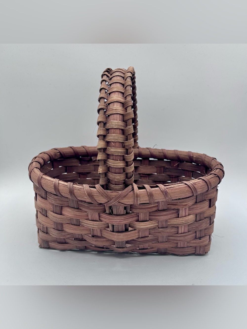 Vintage Handled Woven Oak Splint Gathering Egg Basket Oval 10.5"